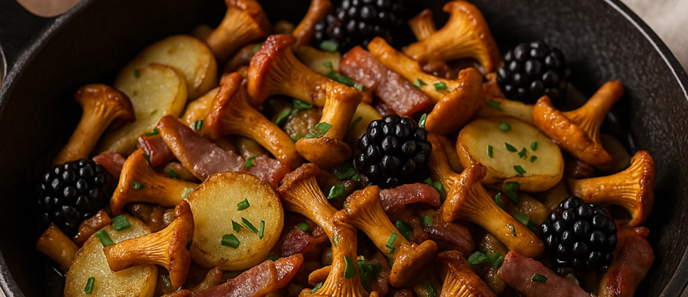 Praženec z lisičkami in robidami